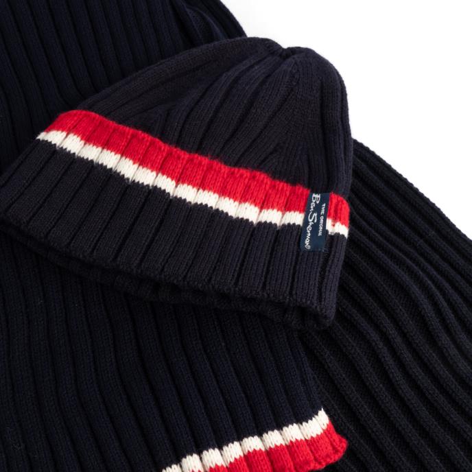 Ben Sherman® Mens Hat & Scarf Gift Set Navy Extra Image 5